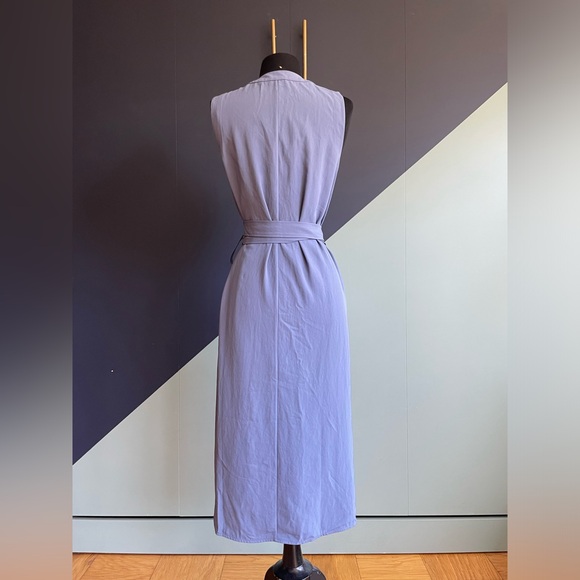 Everlane Japanese GoWeave Sleeveless Wrap Midi Deess Size 2 Dusty Blue EUC - Picture 4 of 11